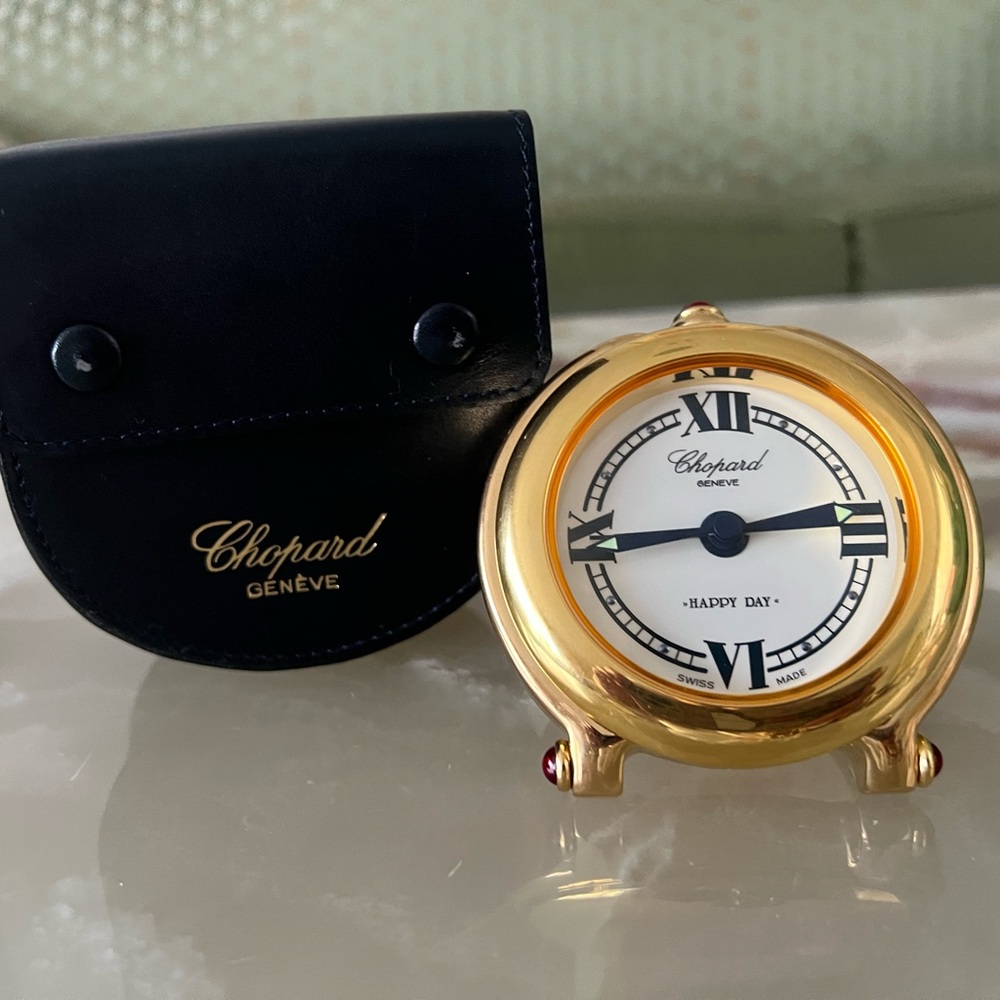 Chopard Happy Day Clock Swiss Quartz Gold Blue Stones 
New w/box&leather case
